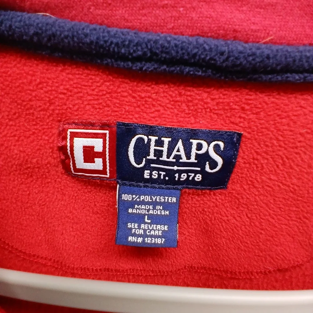 CHAPS Red Fleece Pullover Sweatshirt Long Sleeve V Neck Men's Size L‎